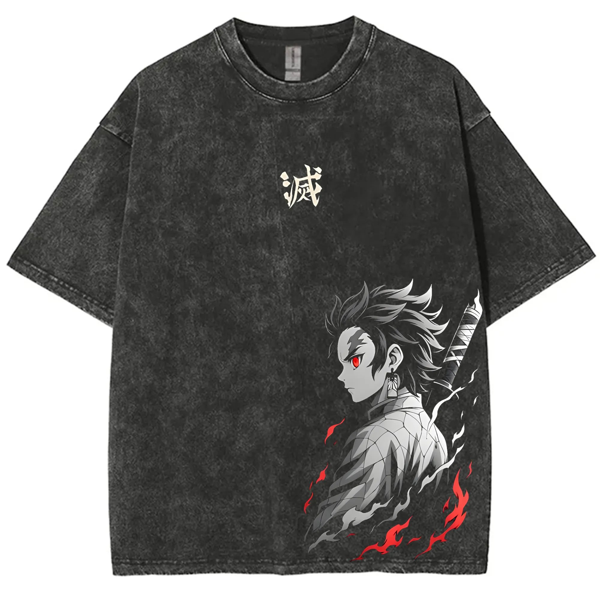 Anime Cosplay Pokemon - Streetwear Demon Slayer Vintage Washed Graphic