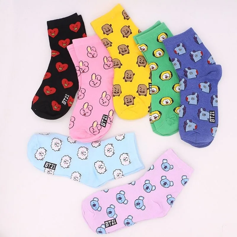 Kawaii BT21 Cartoon Socks Cute - Cosplay Korean Anime 评论和价格